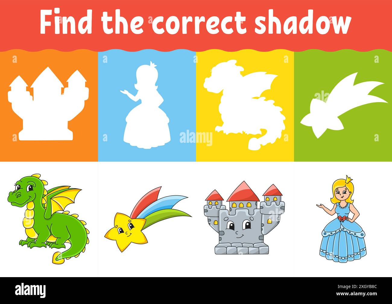 Find the correct shadow. Education worksheet. Matching game for kids ...