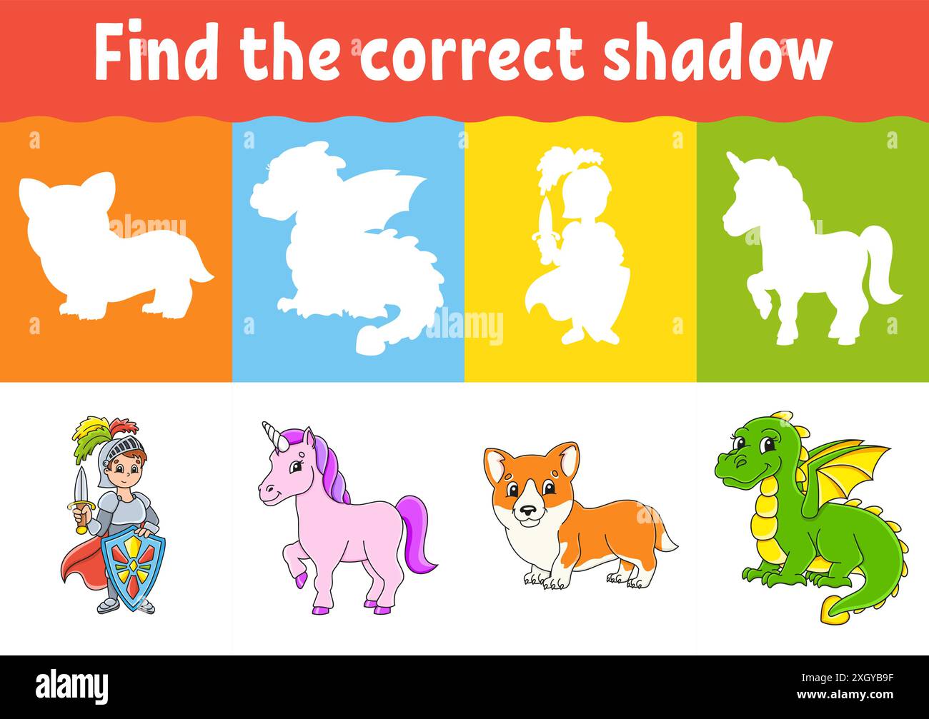 Find the correct shadow. Education worksheet. Matching game for kids ...