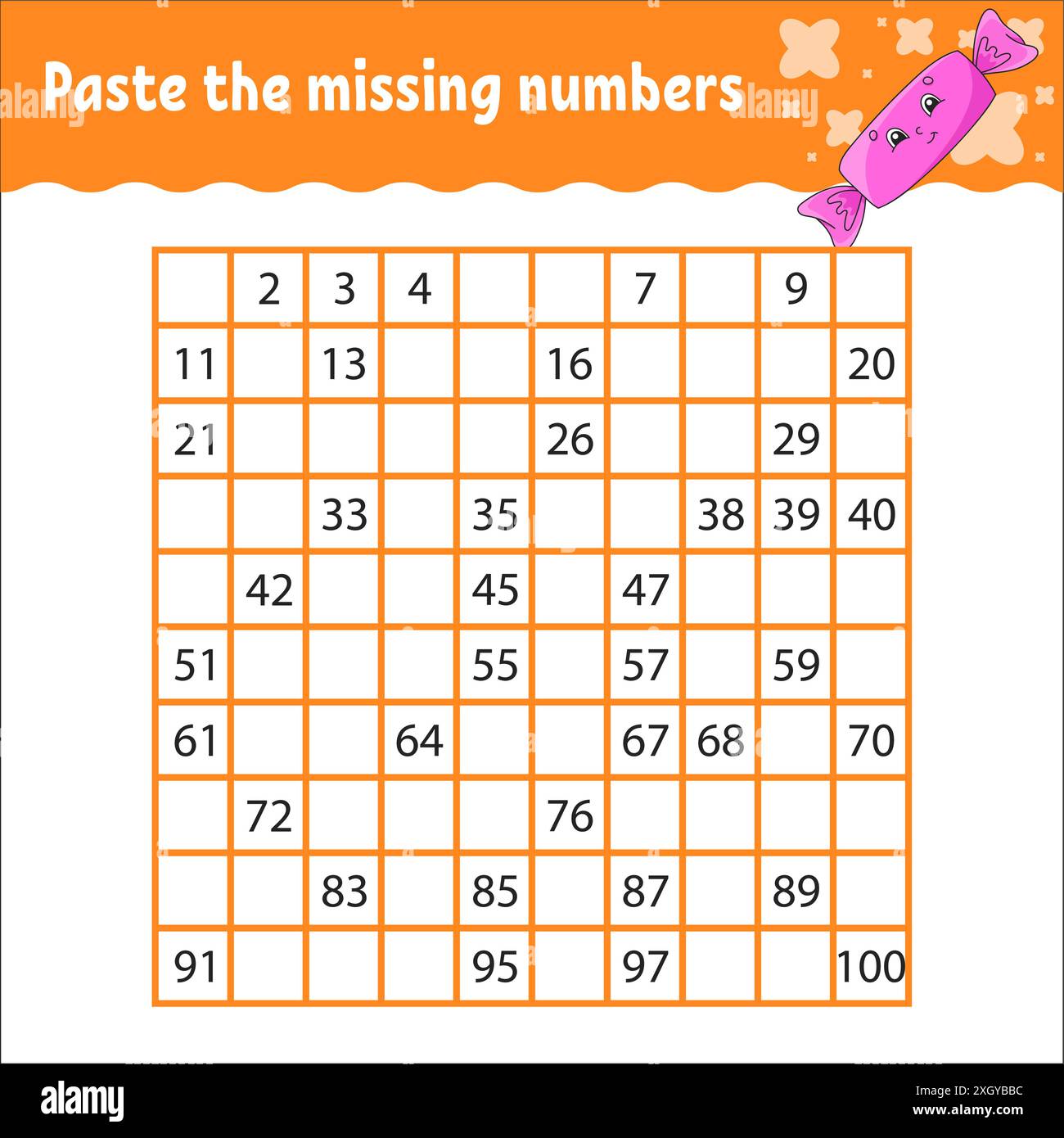 Paste the missing numbers from 1 to 100. Handwriting practice. Learning ...