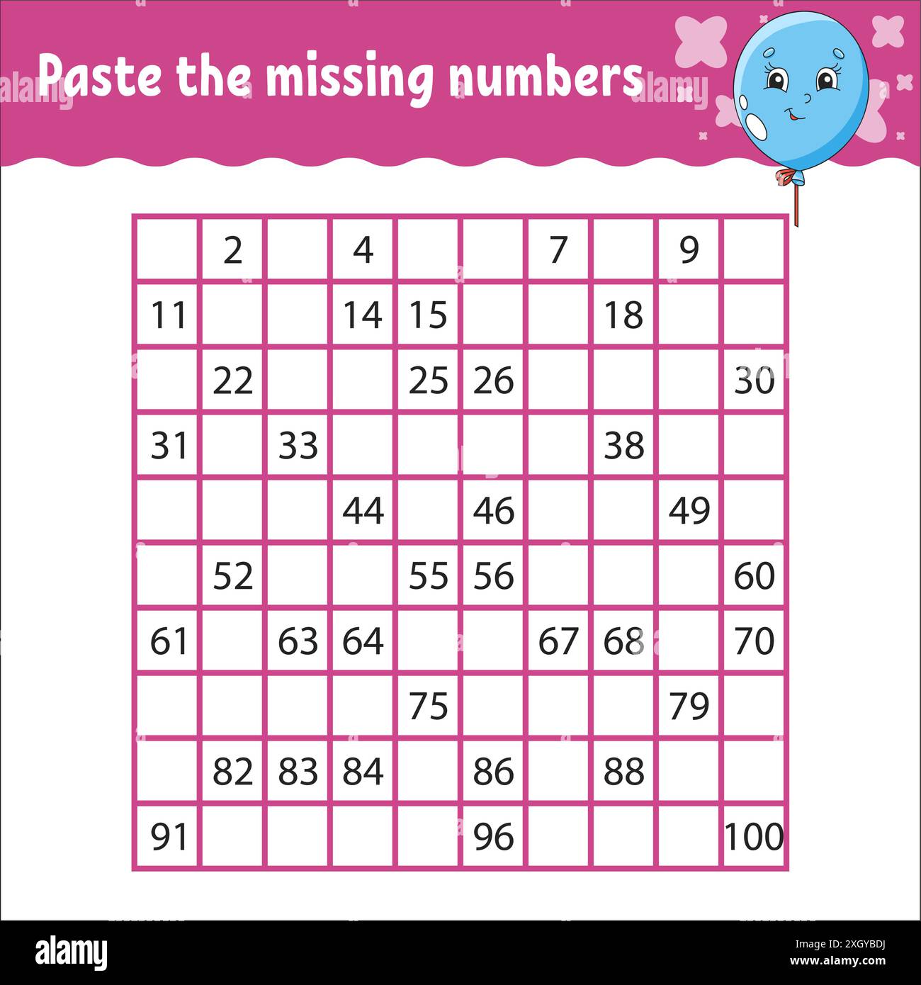 Paste the missing numbers from 1 to 100. Handwriting practice. Learning ...