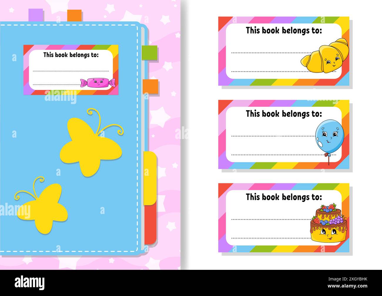 Book label stickers for kids. The rectangular shape. Isolated color ...