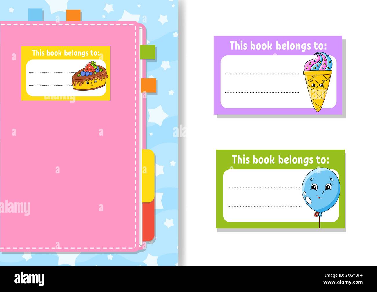 Book label stickers for kids. The rectangular shape. Isolated color ...