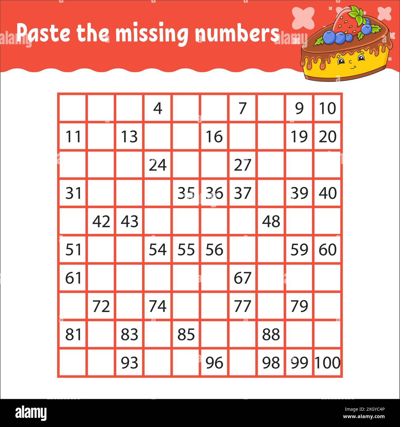 Paste the missing numbers from 1 to 100. Handwriting practice. Learning ...