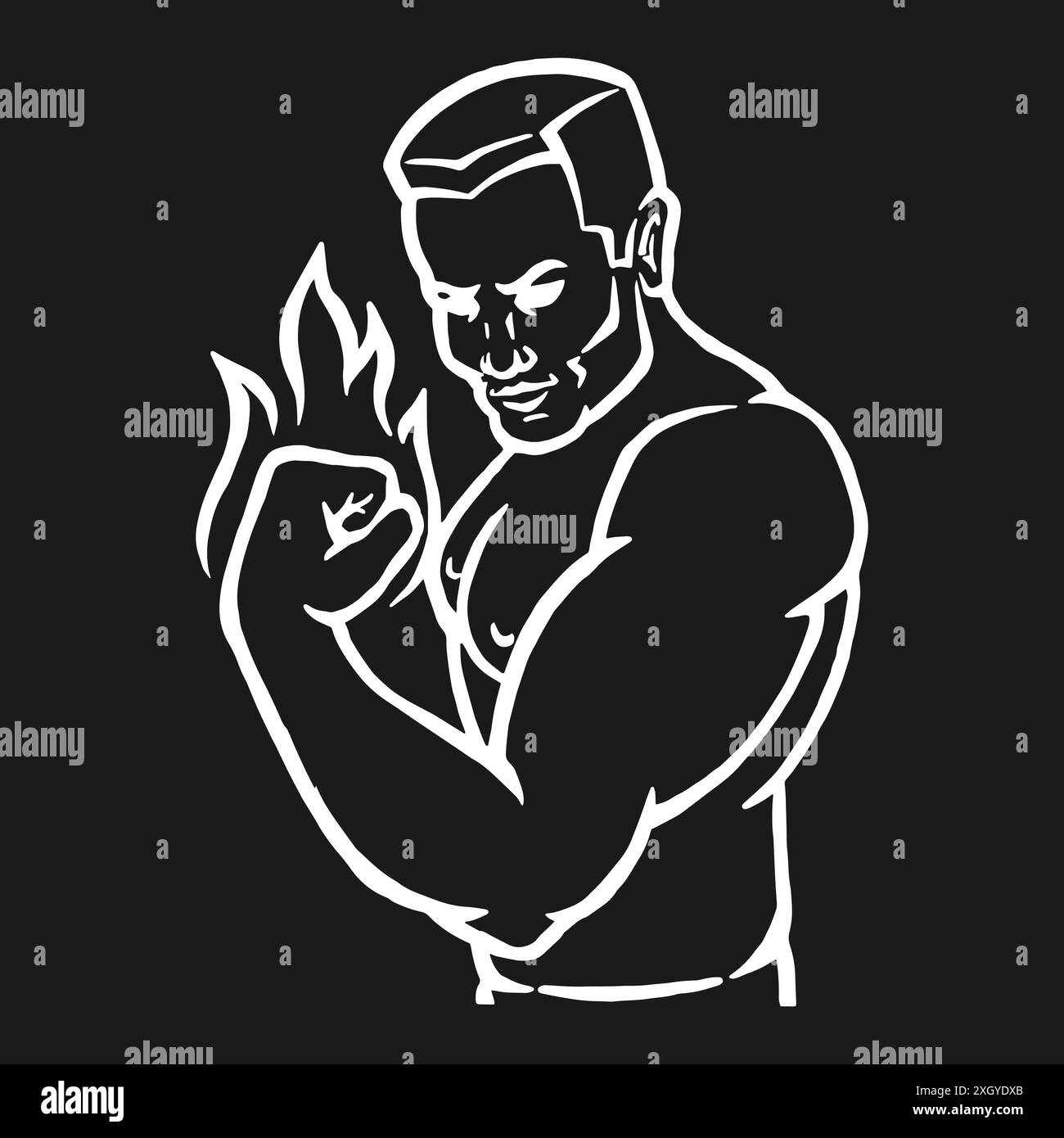 Male bodybuilder flexing his biceps. Outline silhouette. Design element ...