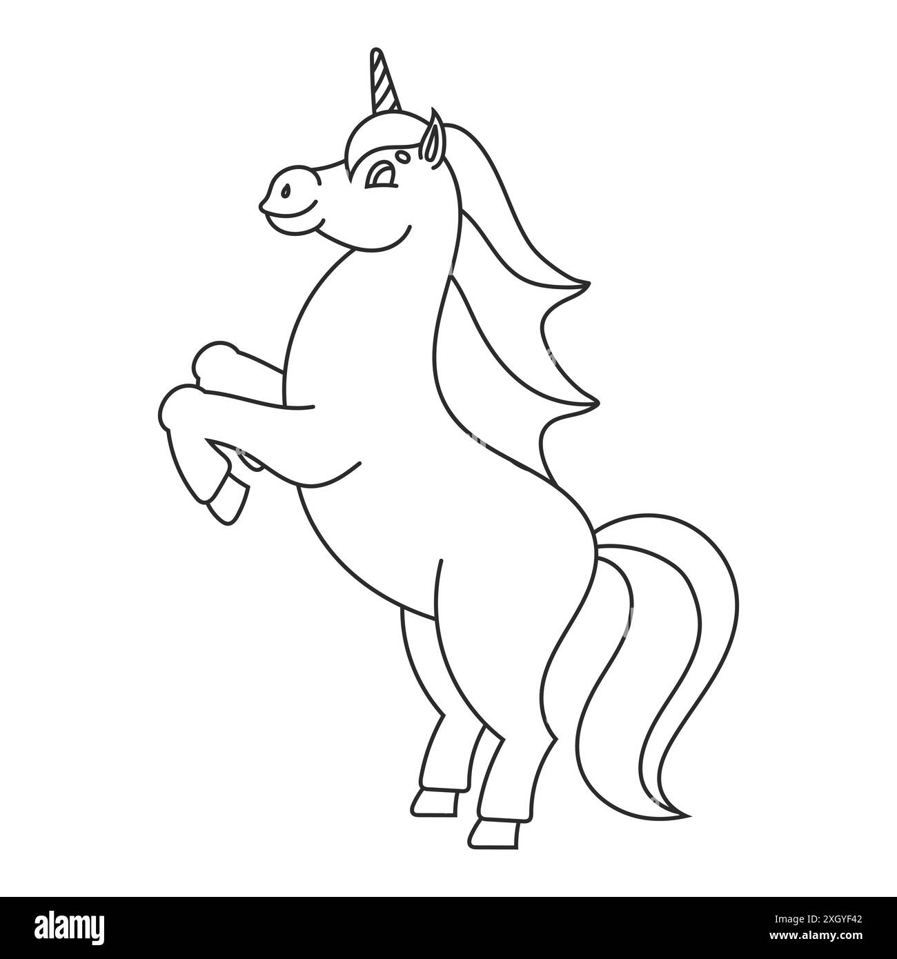Coloring book for kids. The magical unicorn reared up. The animal horse ...