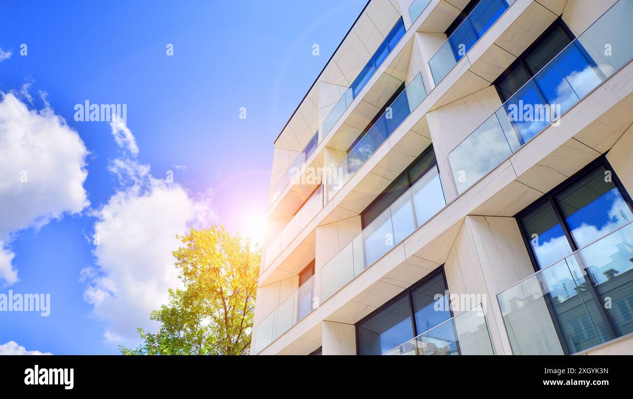 Modern residential building with new apartments in a green residential ... - Modern Green Building Apartment Renovation Case Studies