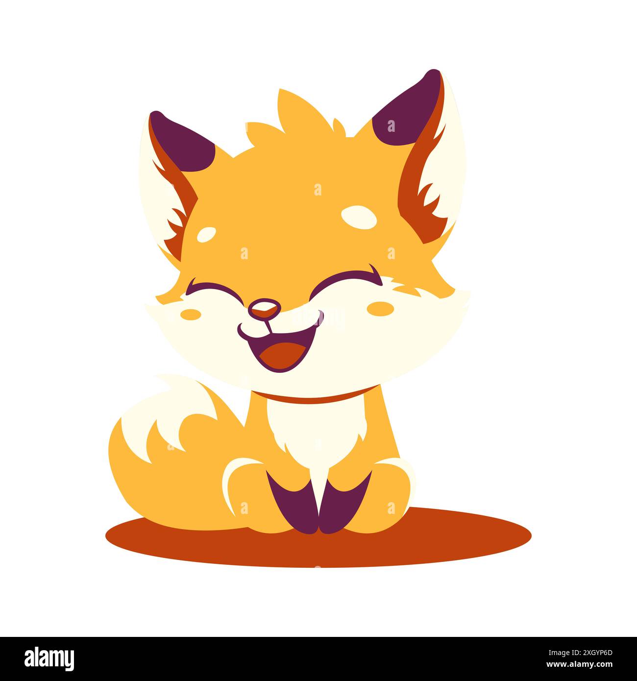 Cute Baby Fox Cartoon Character Illustration Sitting with Happy
