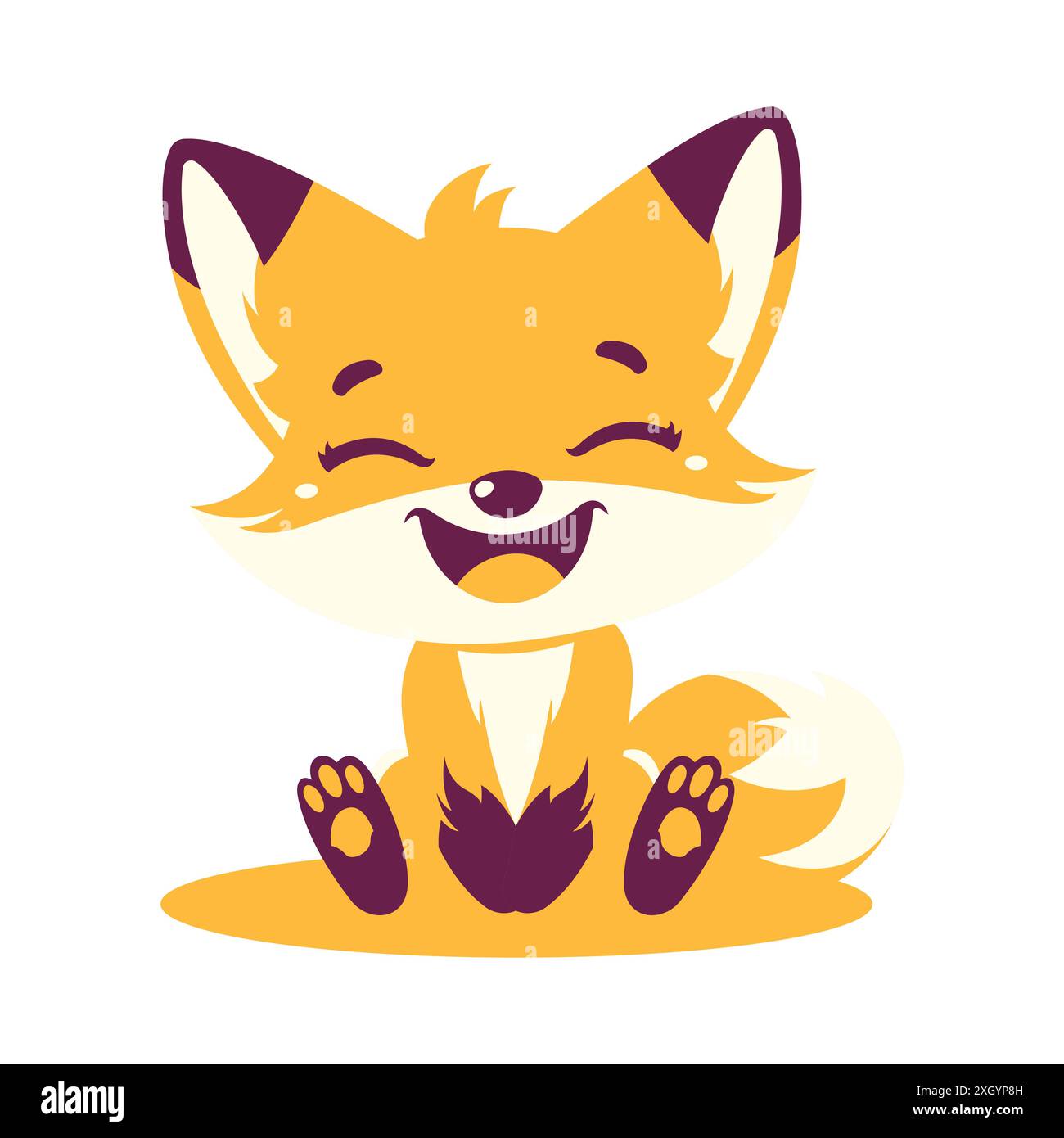 Cute Baby Fox Cartoon Character Illustration Sitting with Happy