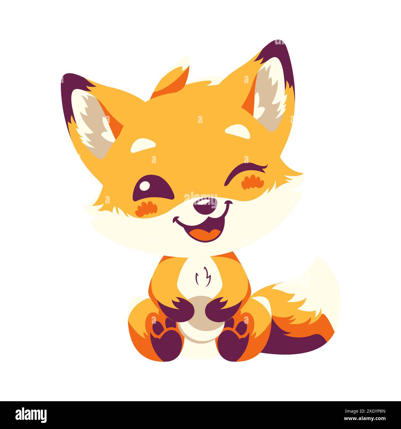 Cute Baby Fox Cartoon Character Illustration Sitting with Happy