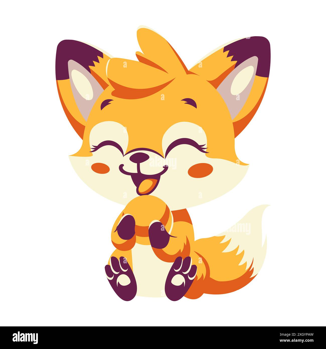 Cute Baby Fox Cartoon Character Illustration Eating Biscuit with Happy