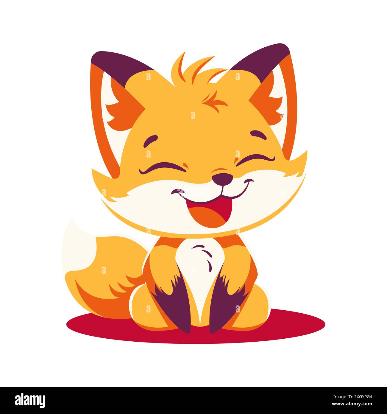 Cute Baby Fox Cartoon Character Illustration Sitting with Happy
