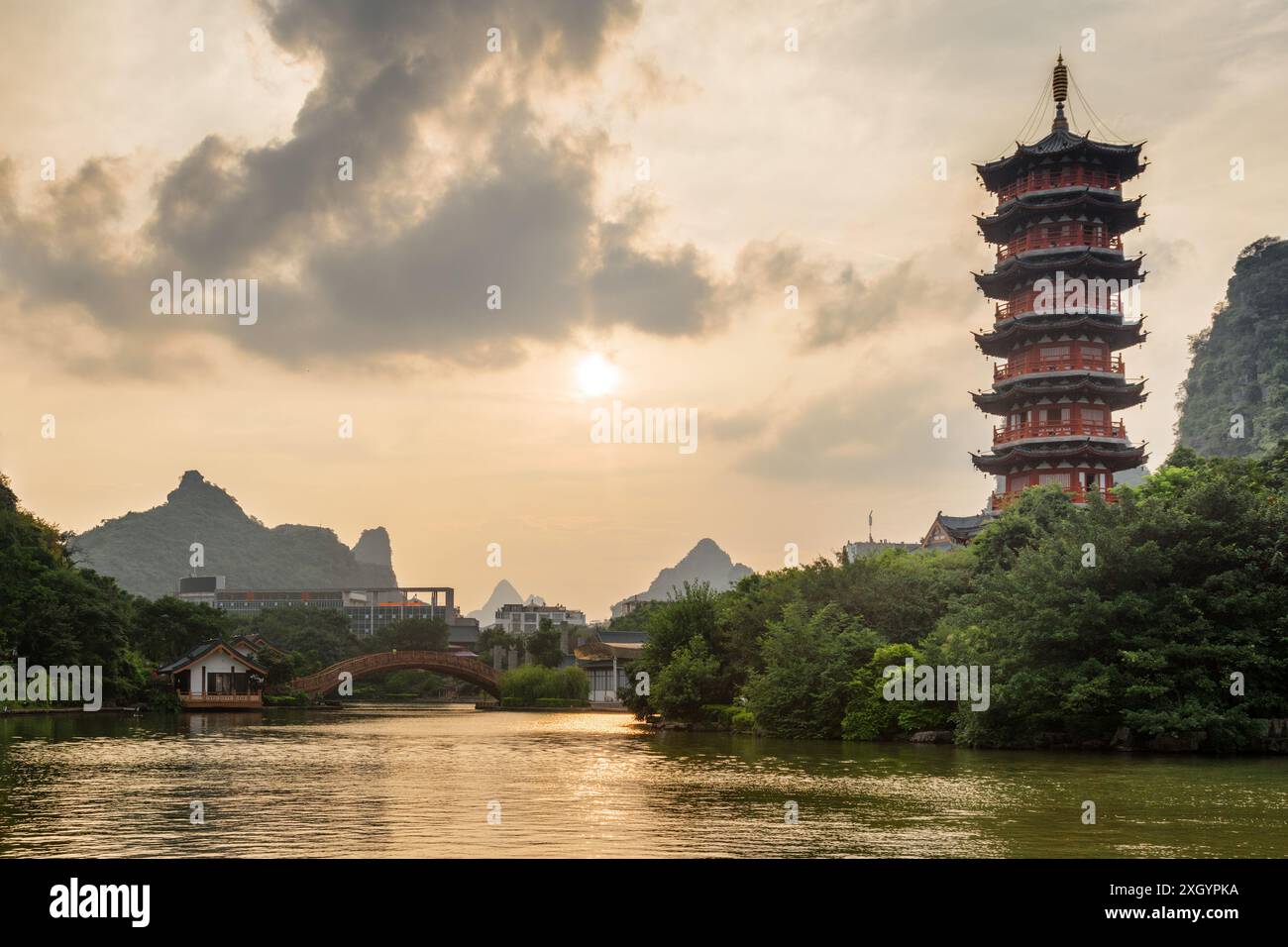 Amazing evening view of the Mulong Lake (Wooden Dragon Lake) among ...