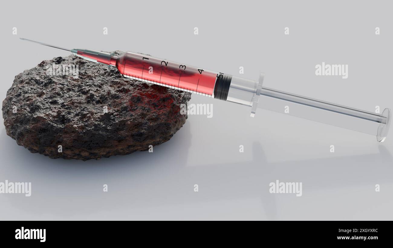 A 3D rendering depicts a raw beef patty undergoing injection with ...