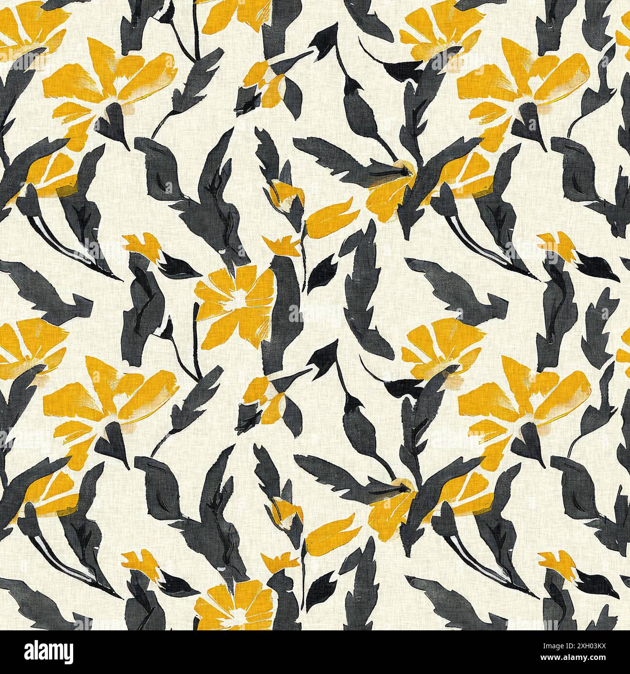 Modern printed fabric wildflower blockprint pattern with linen fabric ...
