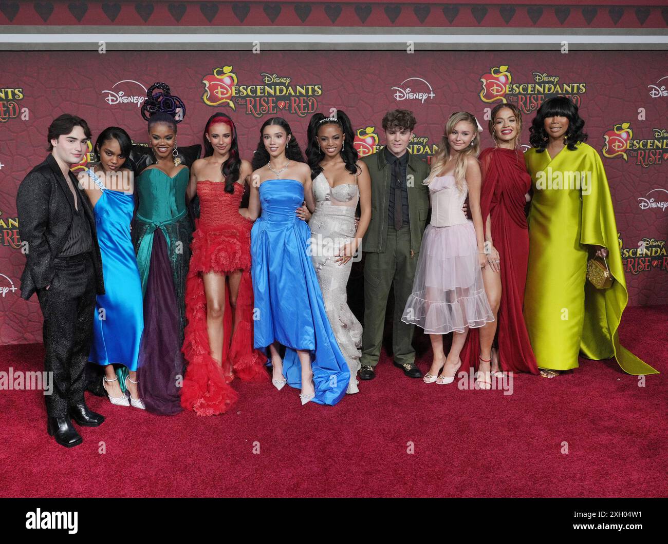 Los Angeles, USA. 10th July, 2024. (L-R) DESCENDANTS: THE RISE OF RED Cast - Joshua Colley, China Anne McClain, Dara Renee, Kylie Cantrall, Malia Baker, Morgan Dudley, Peder Lindell, Ruby Rose Turner, Rita Ora and Brandy at the Disney's DESCENDANTS: THE RISE OF RED World Premiere held at The Walt Disney Studios Lot on Wednesday, ?July 10, 2024. (Photo By Sthanlee B. Mirador/Sipa USA) Credit: Sipa USA/Alamy Live News Stock Photo