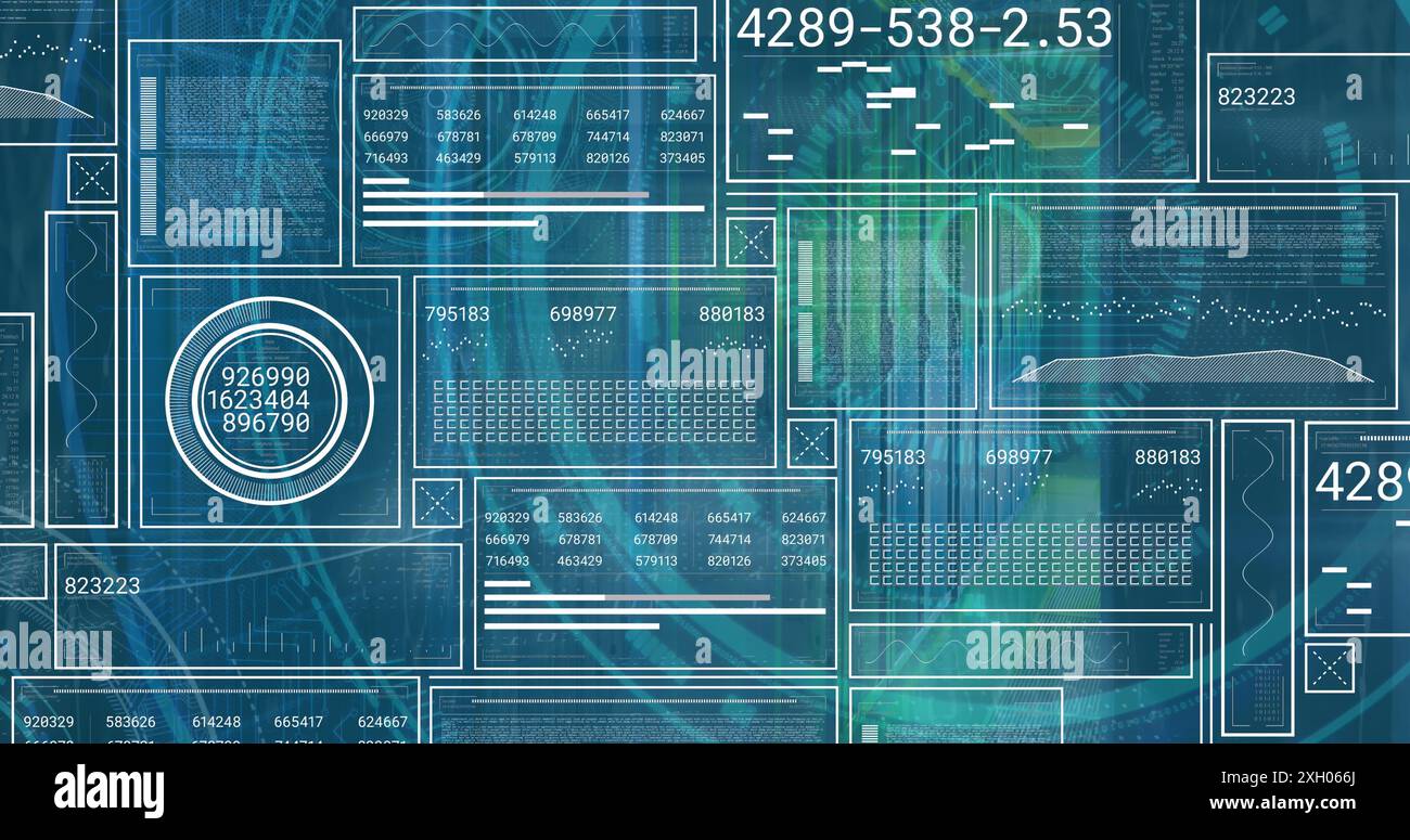 Composition of binary coding medical icons and data processing on screen on black background. Digital interface and technology concept. Stock Photo