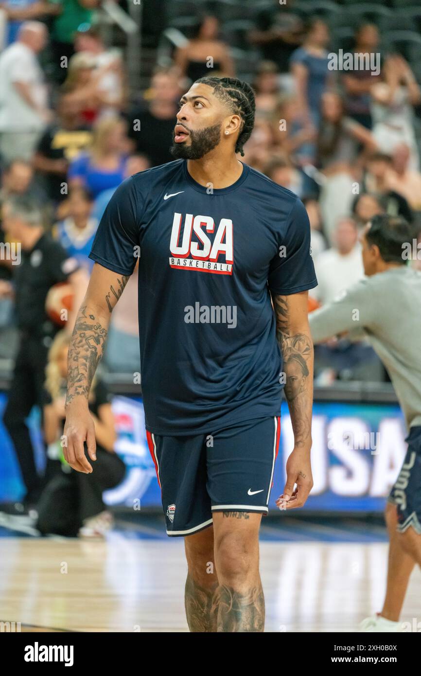 Los Angeles Laker Power Forward Anthony Davis Warming Up Before the USA vs Canada basketball game at T-Mobile Arena Stock Photo