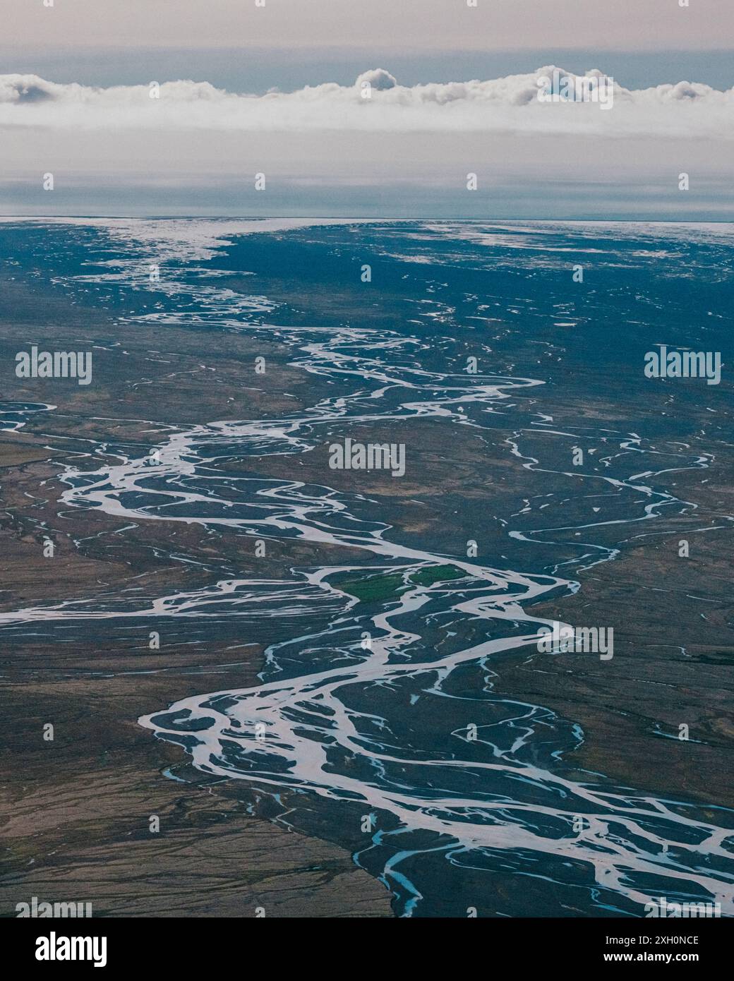 Aerial view of braided rivers in Vatnajokull National Park, Iceland ...