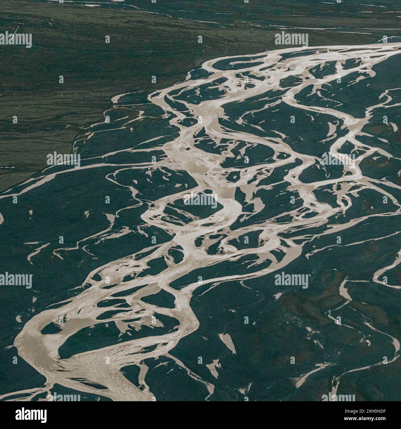 Aerial view of braided rivers in Vatnajokull National Park, Iceland ...