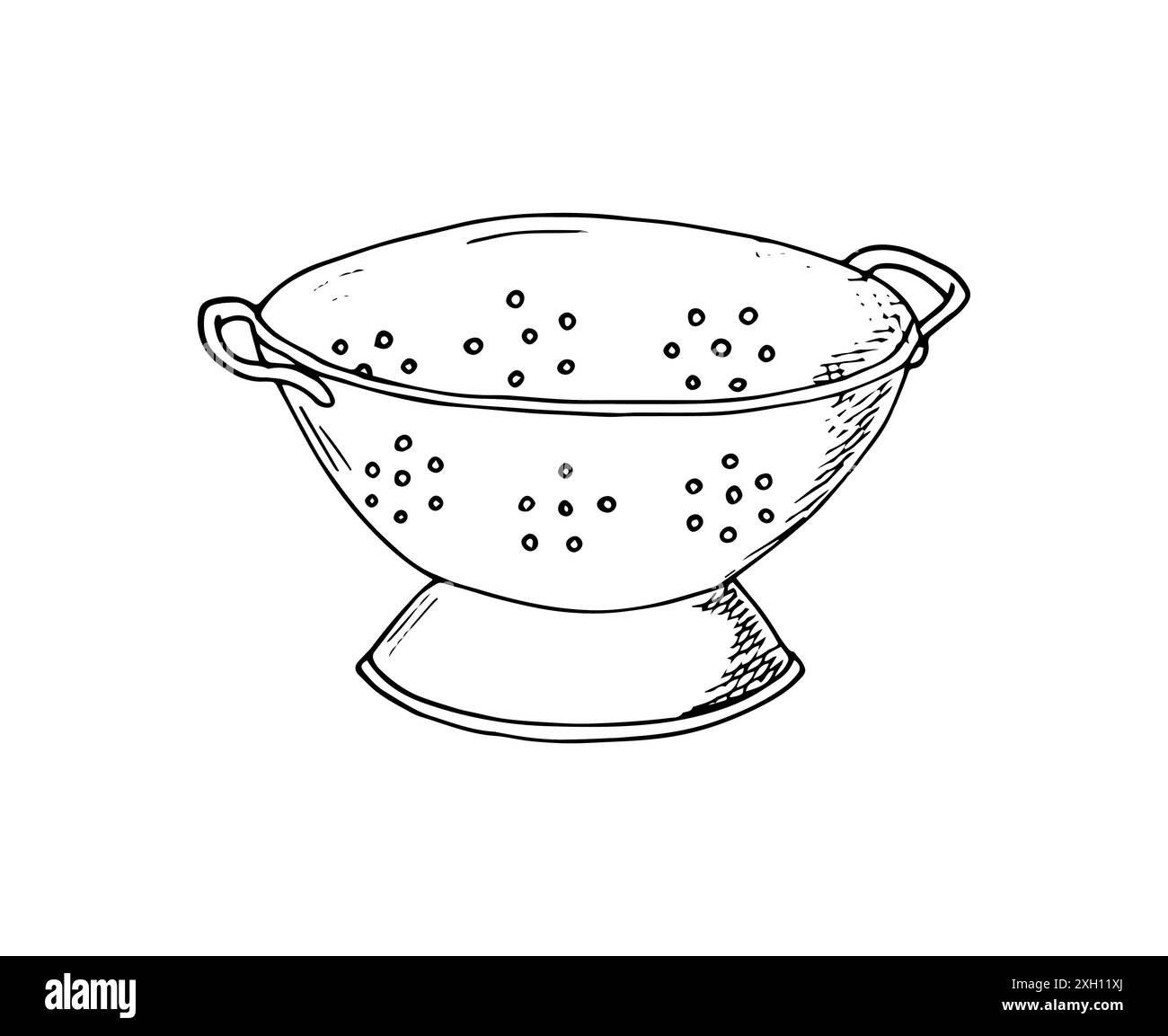 Colander hand-drawn. Kitchenware. Illustration isolated on white. Stock Vector