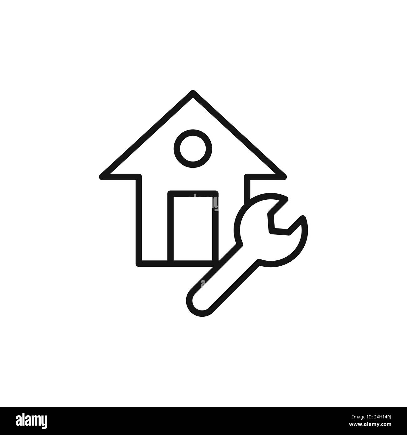 House with wrench repair icon logo sign vector outline in black and white color Stock Vector