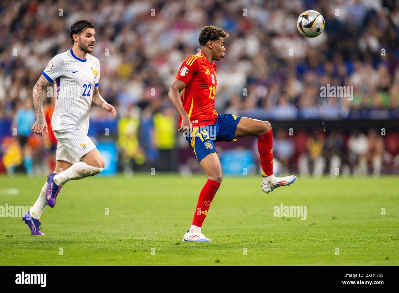 Munich, Germany. 09th, July 2024. Lamine Yamal (19) of Spain seen