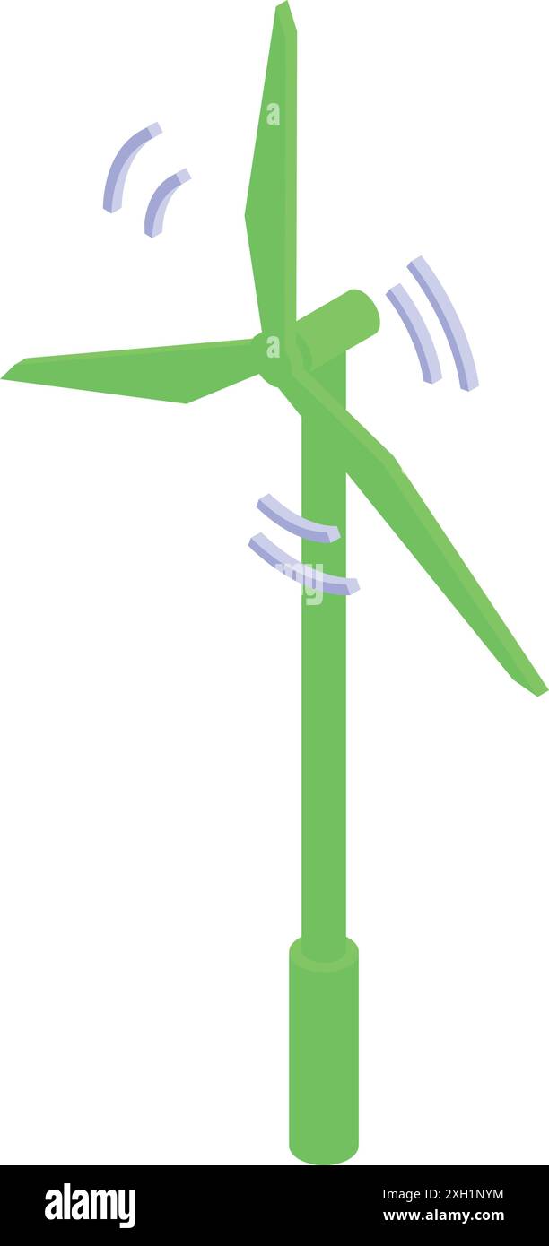 Green wind turbine converting wind energy isometric 3d illustration ...
