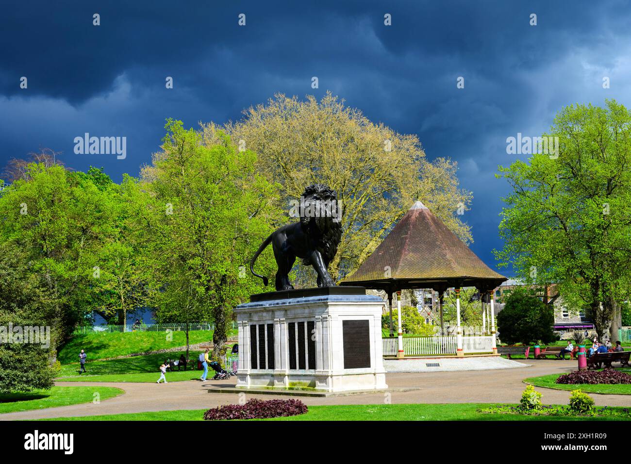 Berkshire Regiment memorial, Forbury Gardens, Reading, stormy sky Stock Photo