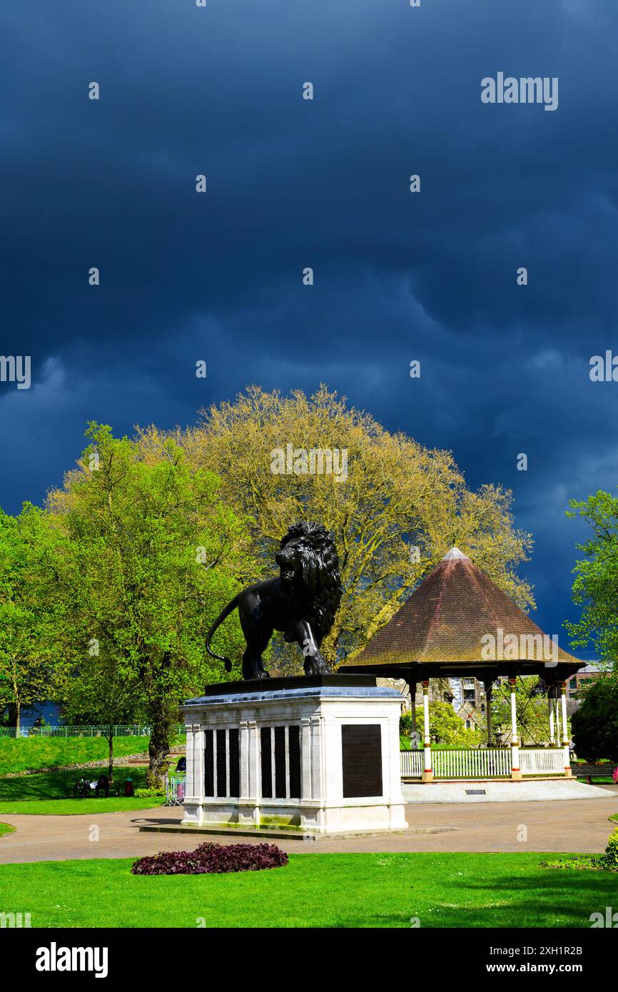 Berkshire Regiment memorial, Forbury Gardens, Reading, stormy sky Stock Photo