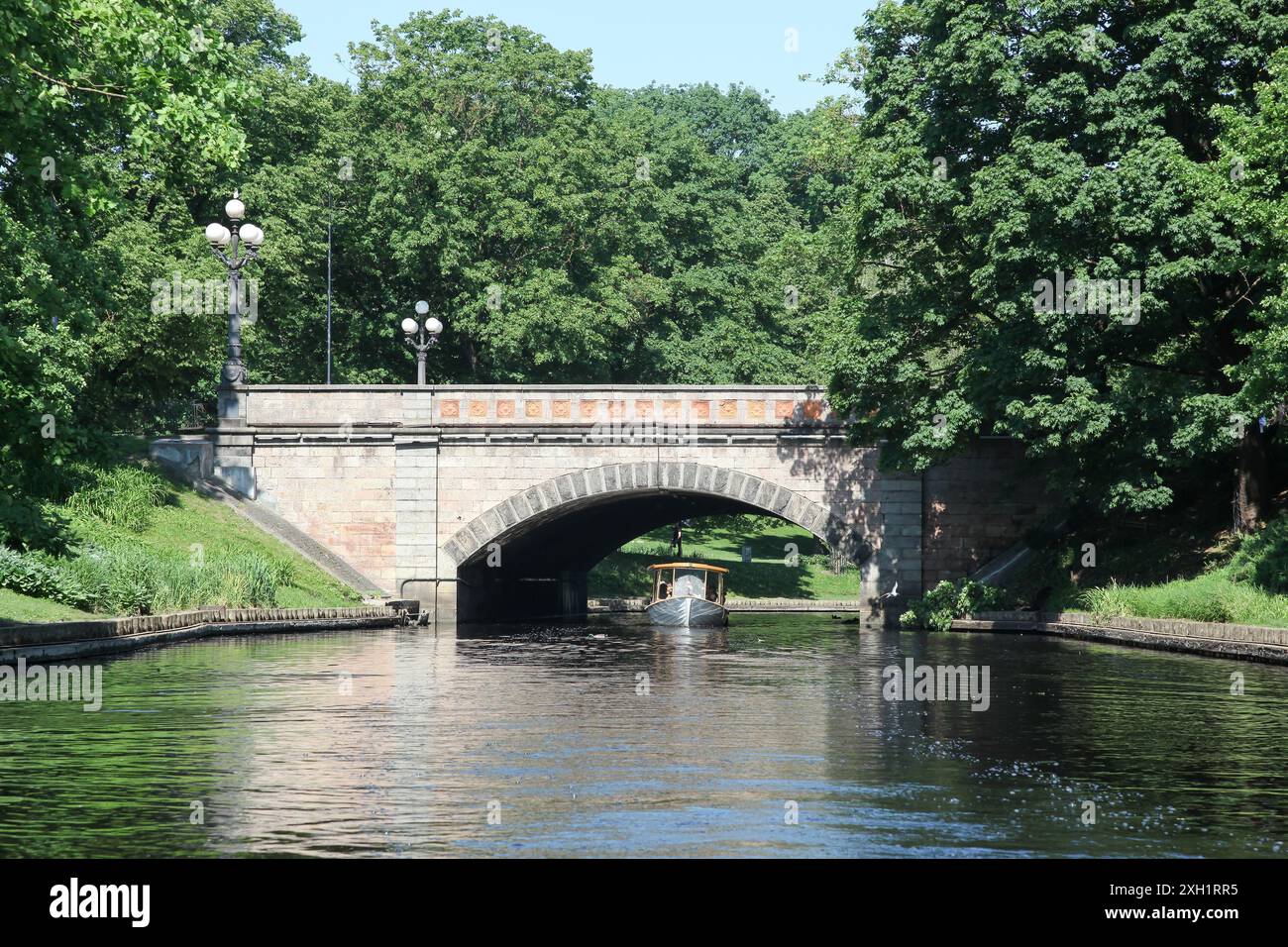 City canal river in Riga, Latvia Stock Photo