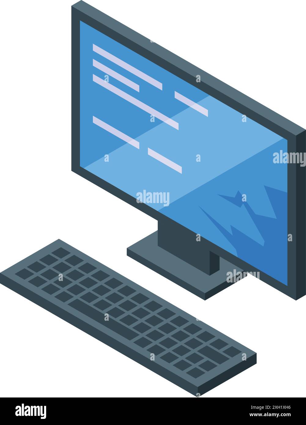 Desktop computer displaying lines of code on its screen, representing software development and programming concepts Stock Vector