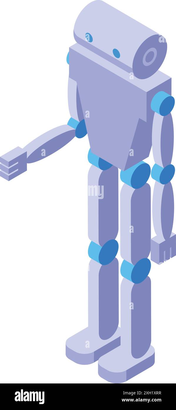 3d isometric illustration of a white robot standing and raising one ...