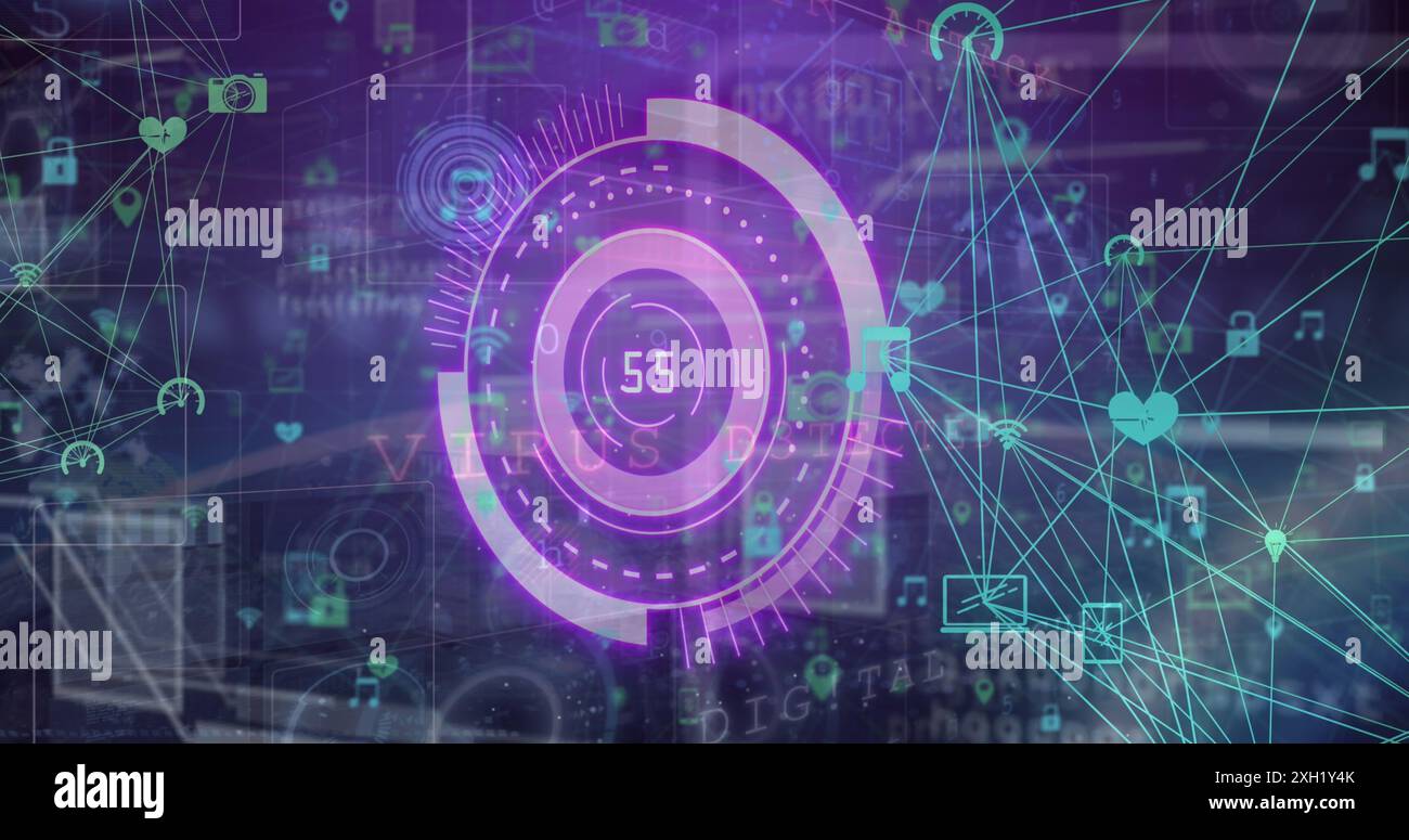 Image of numbers changing, scopes scanning and data processing. Global computing, networks and data processing concept digitally generated image. Stock Photo