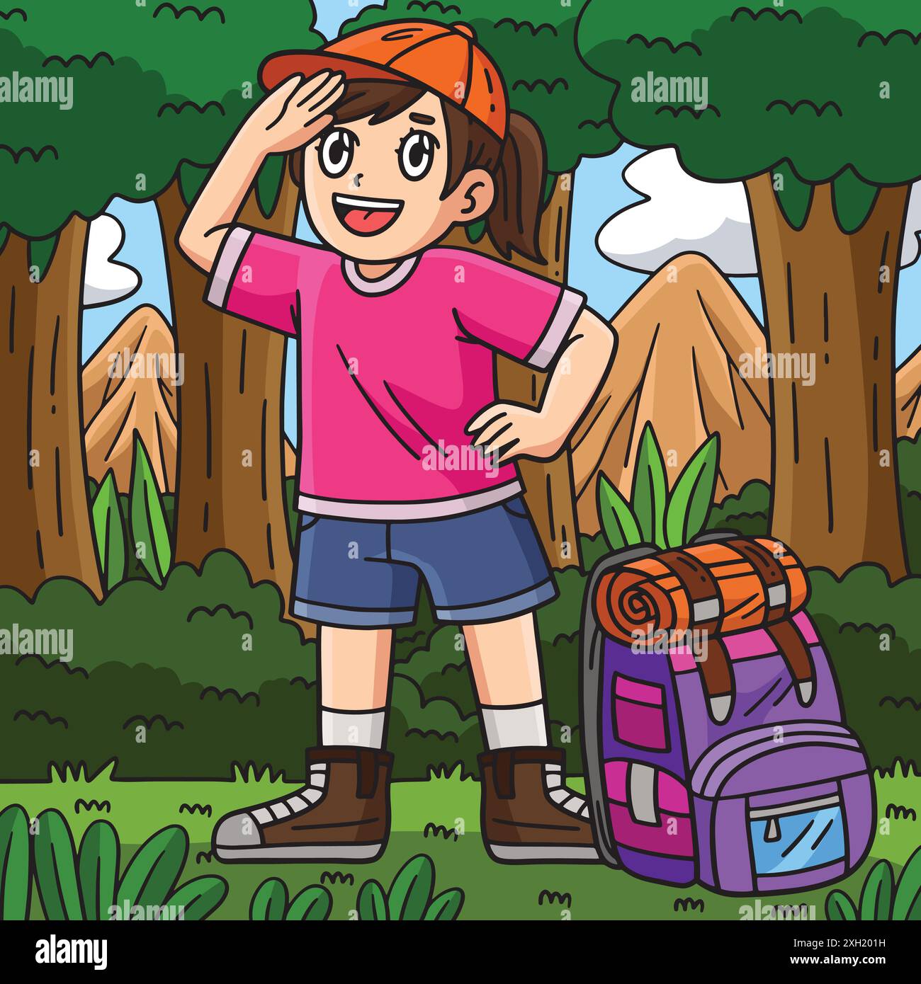 Camping Camper with Backpack Colored Cartoon Stock Vector Image & Art ...