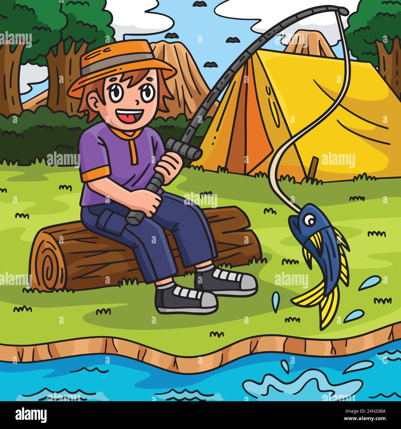 Camping Camper Fishing Colored Cartoon I Stock Vector Image & Art - Alamy