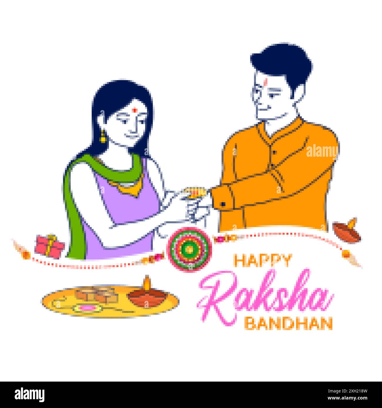 illustration of brother and sister tying rakhi on Raksha Bandhan ...