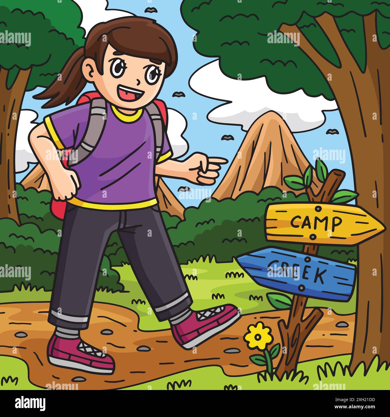 Camping Camper Looking Directions Colored Cartoon Stock Vector Image ...