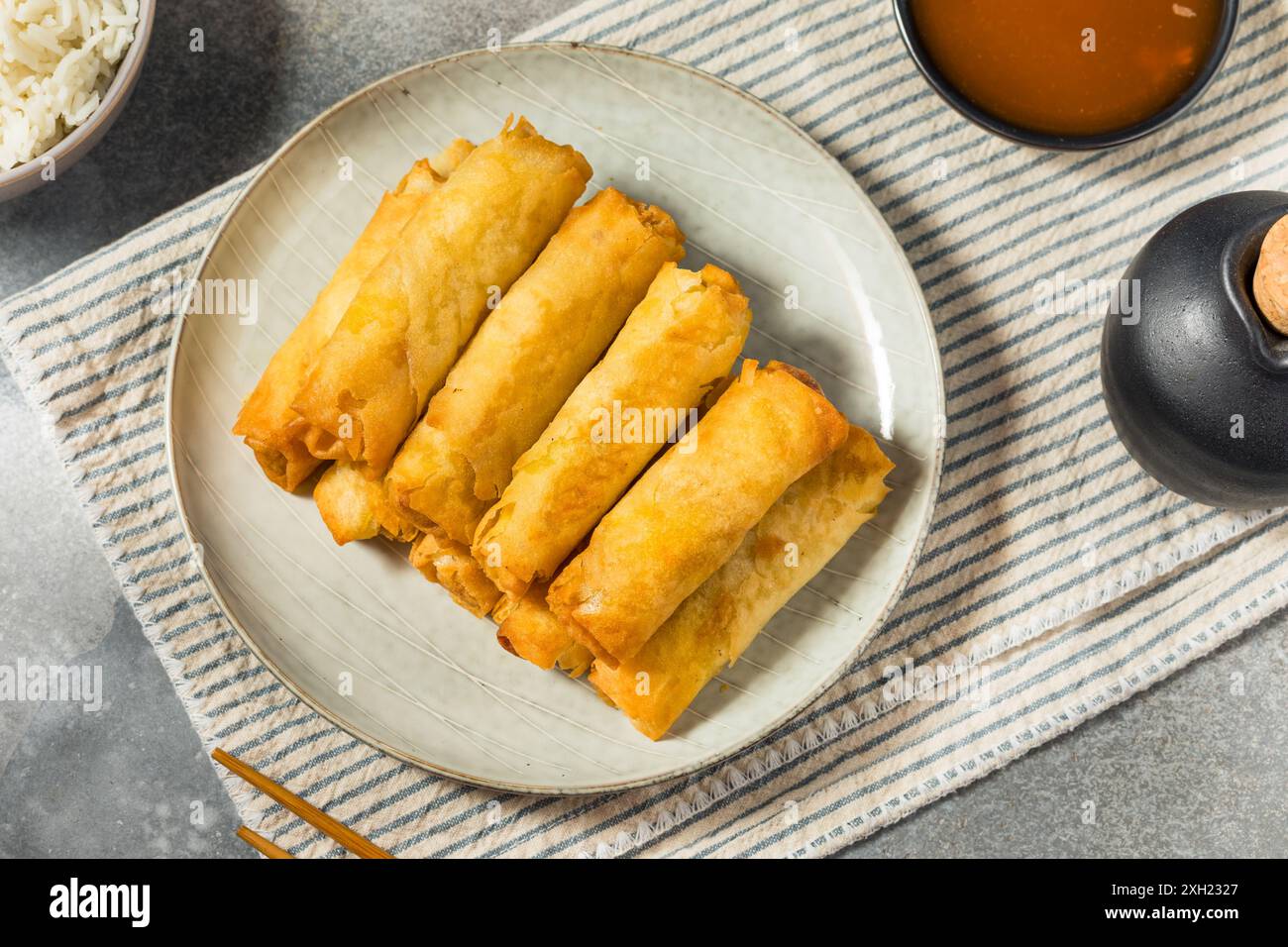 Deep Fried Filipino Pork Lumpia with Dipping Sauce Stock Photo Alamy