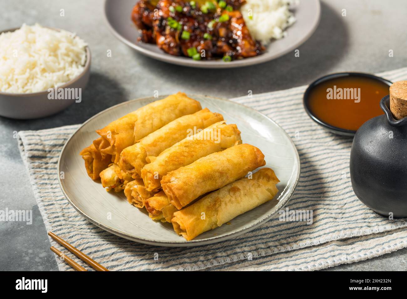 Deep Fried Filipino Pork Lumpia with Dipping Sauce Stock Photo Alamy