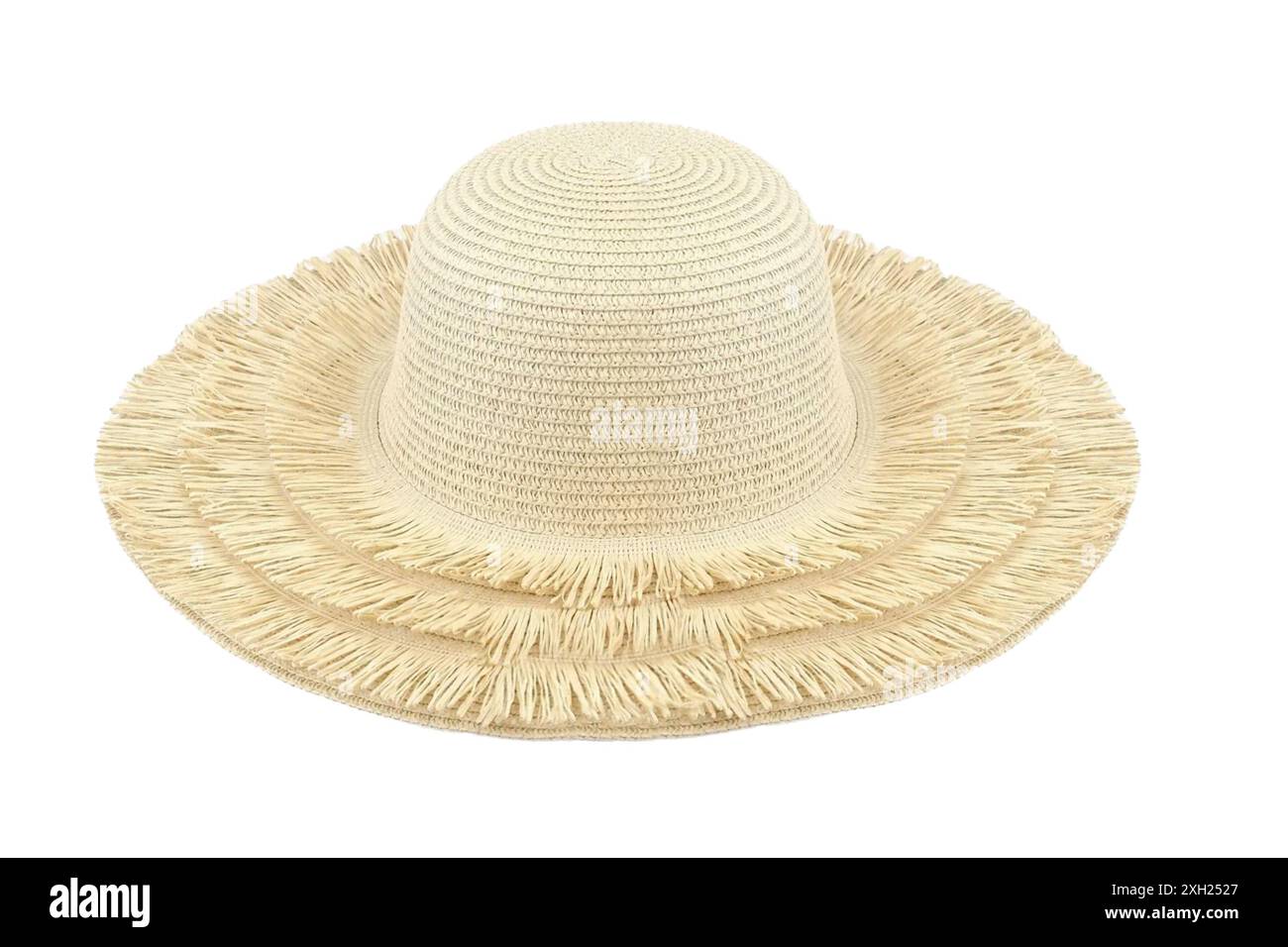 Natural Straw Hat with Fringed Brim Stock Photo