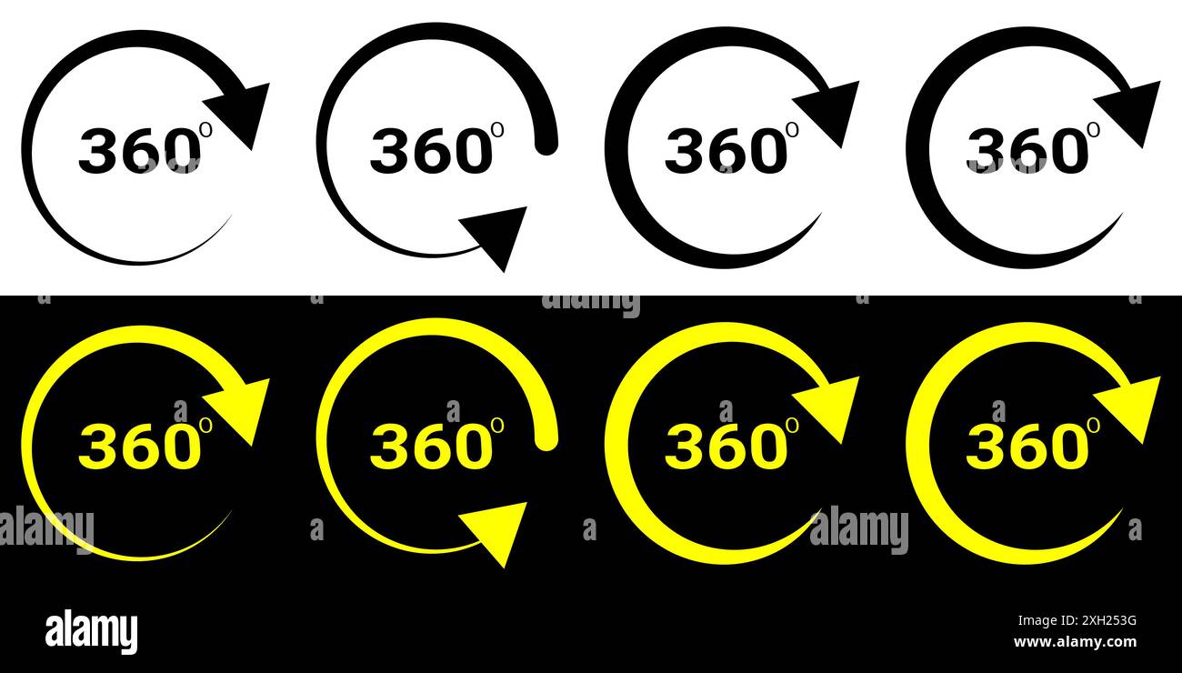 360 degree rotation symbol design. Angle 360 degree geometry math sign icon. Stock Vector