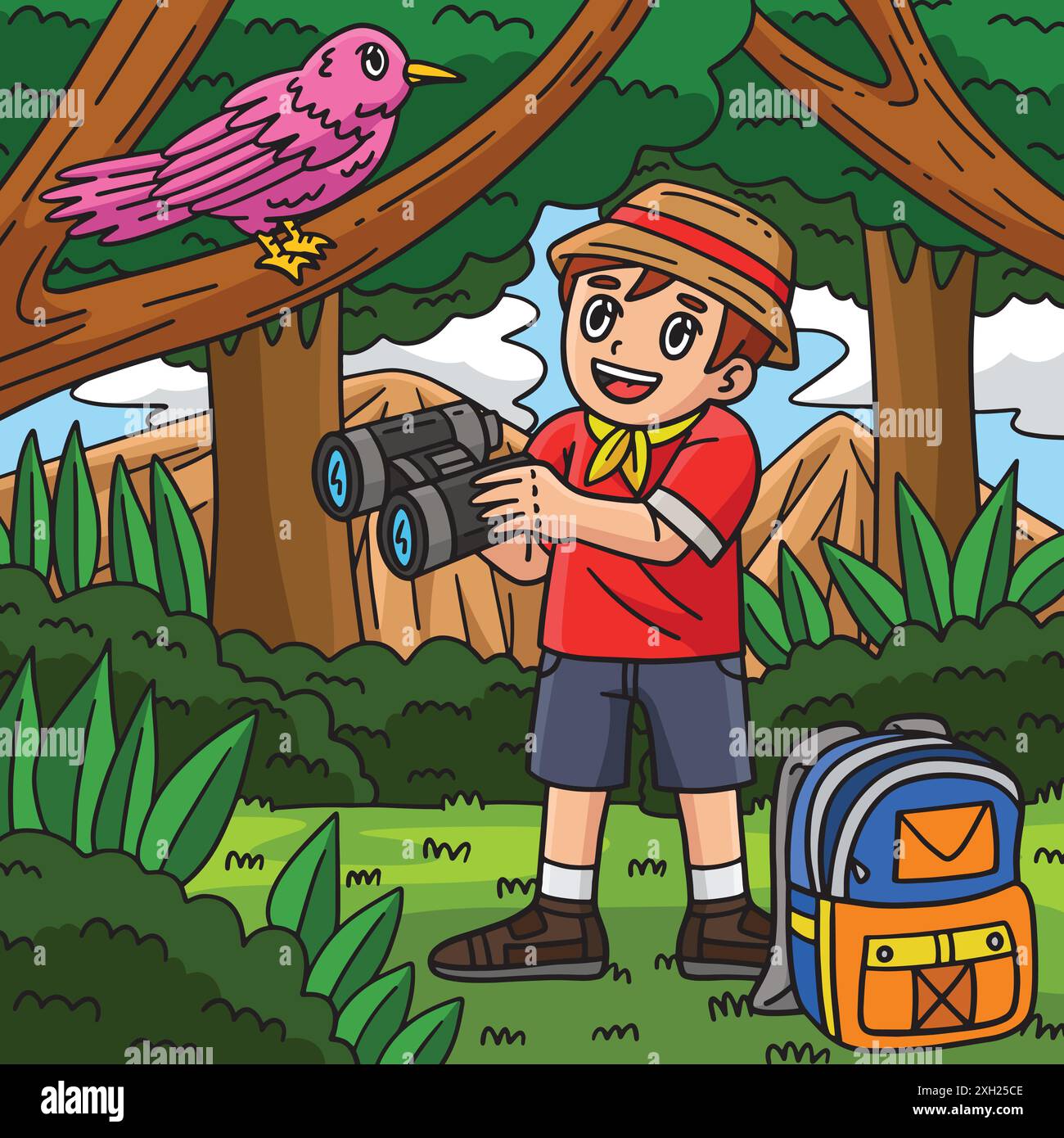 Camping Camper with Binoculars Colored Cartoon Stock Vector Image & Art ...