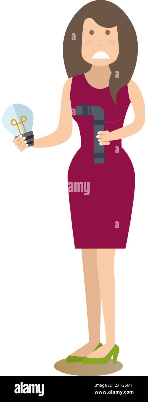Broken pipe repair concept vector illustration in flat style Stock Vector