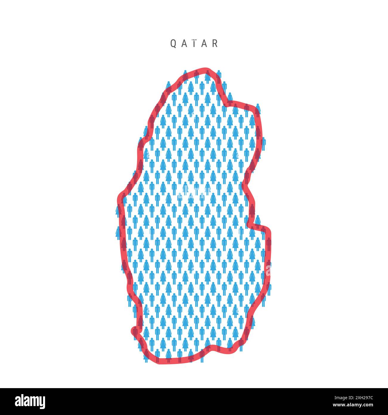 Qatar population map. Stick figures Qatari people map with bold red ...