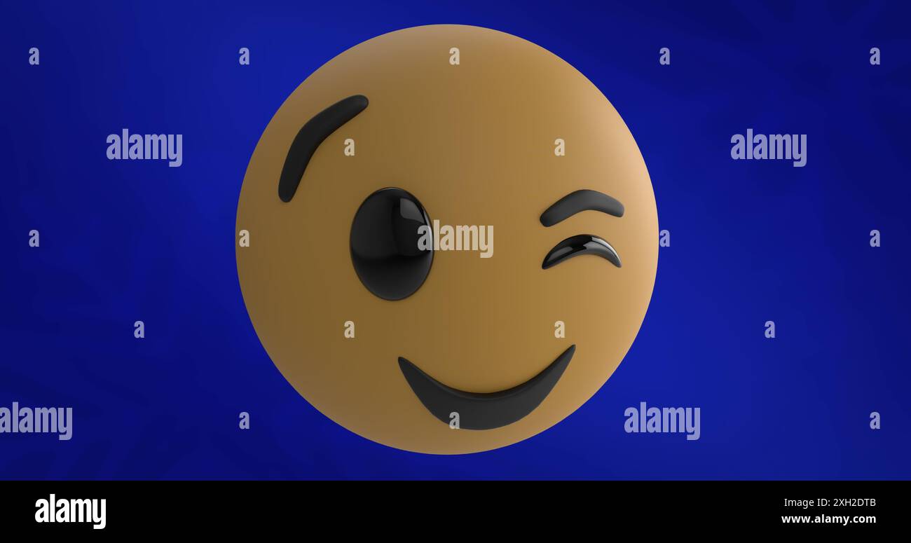 Image of winking face emoji icon against blue background with copy ...