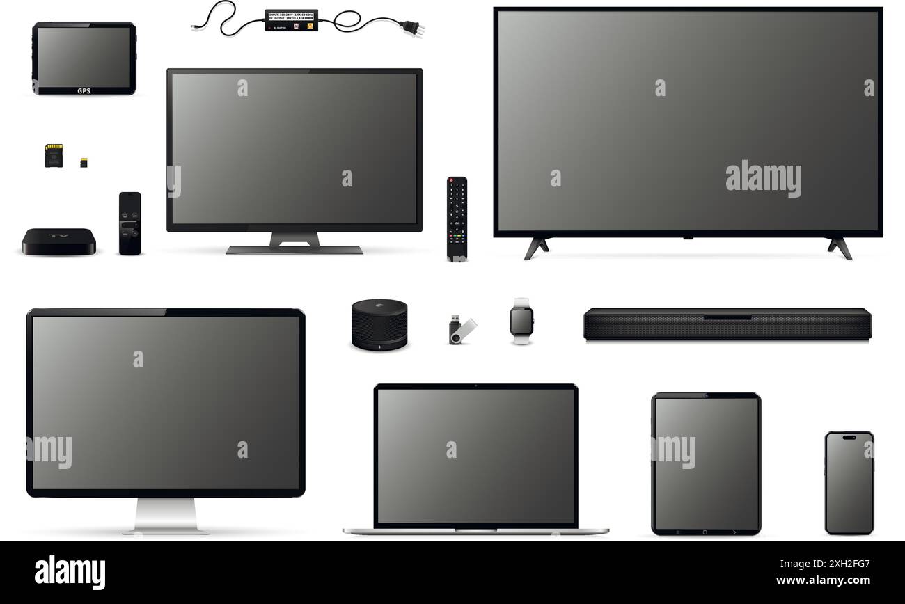 Modern realistic isolated tv screen, computer, laptop, tablet, phone ...