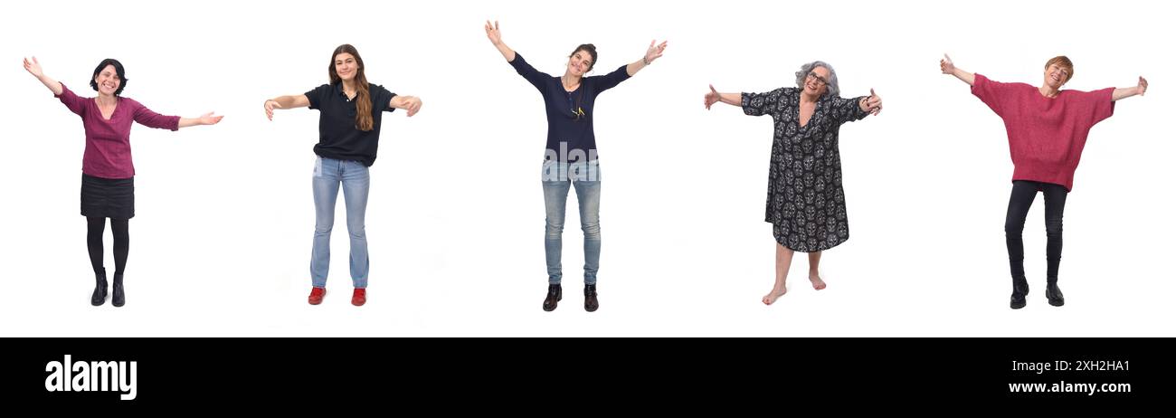 happy woman hugging on white background Stock Photo - Alamy