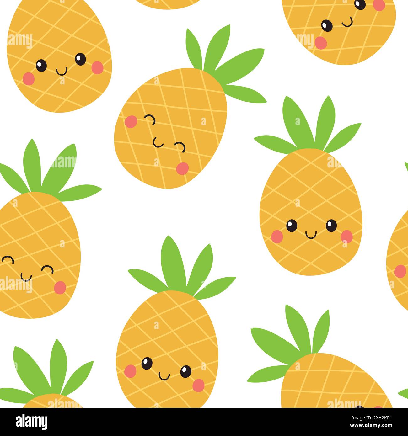 Cute pineapple seamless pattern. Childish summer background. Vector illustration. Stock Vector