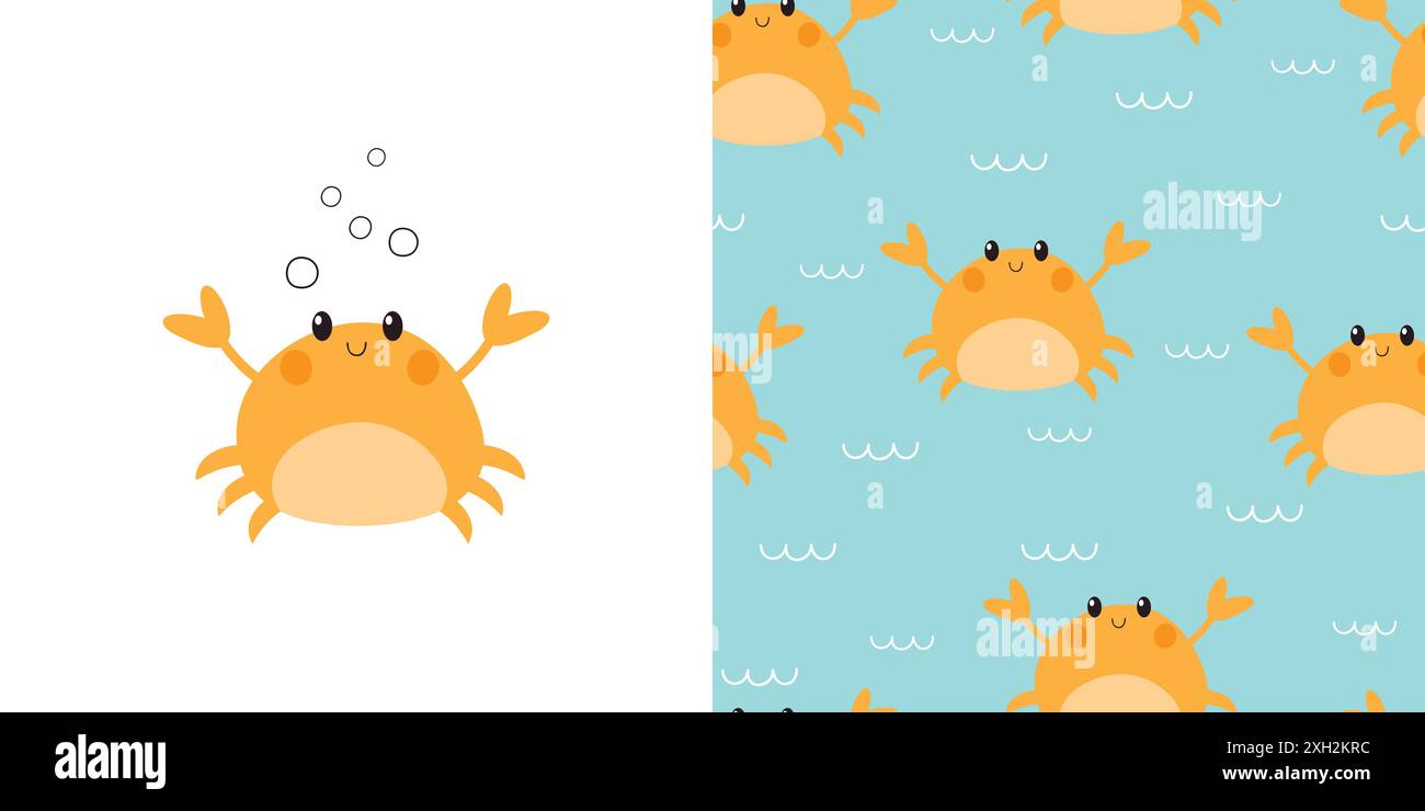 Cute crab card and seamless pattern. Background for kids with crabs and ...