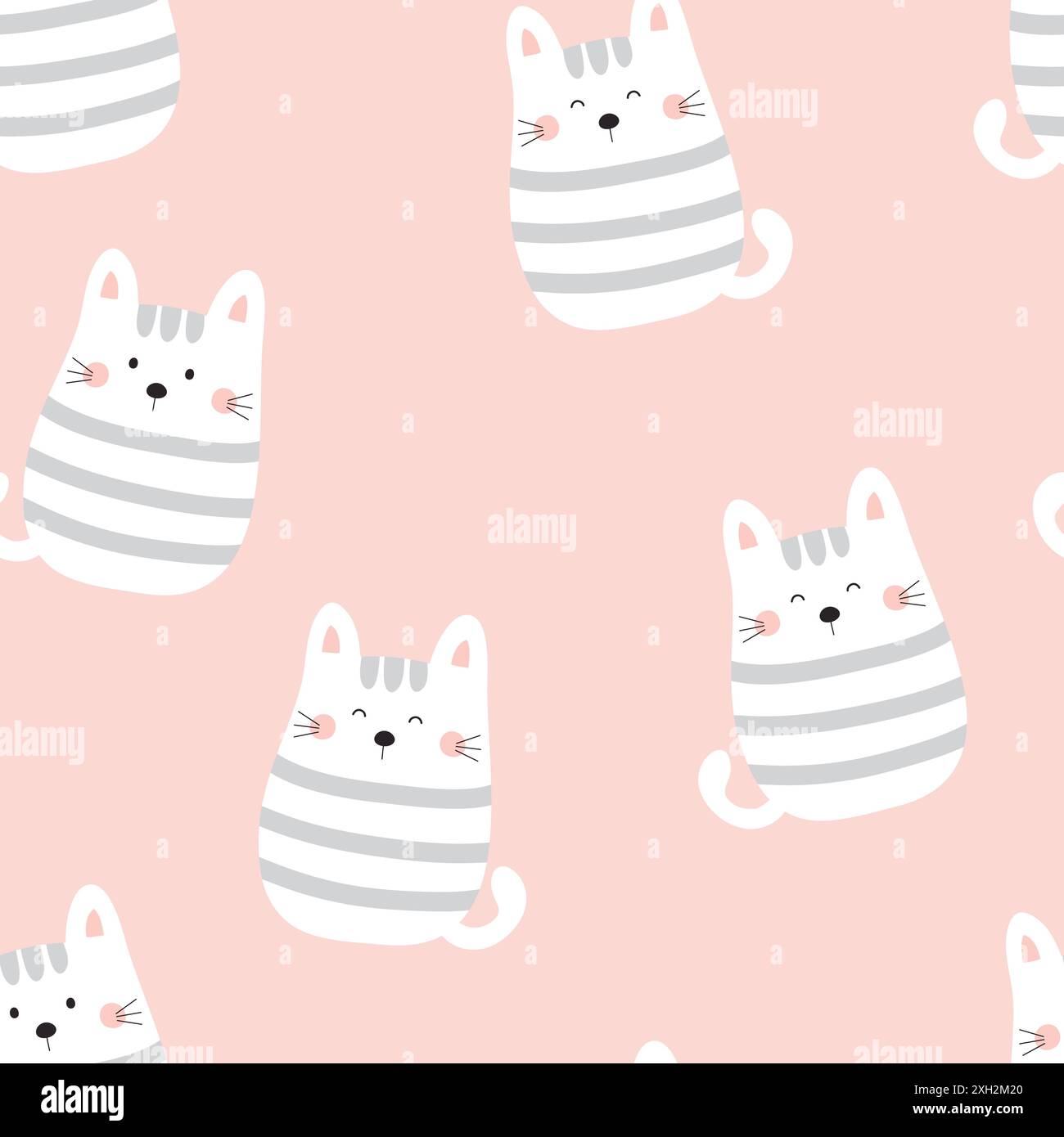 Seamless pattern with cute cats. Vector illustration on pink background ...